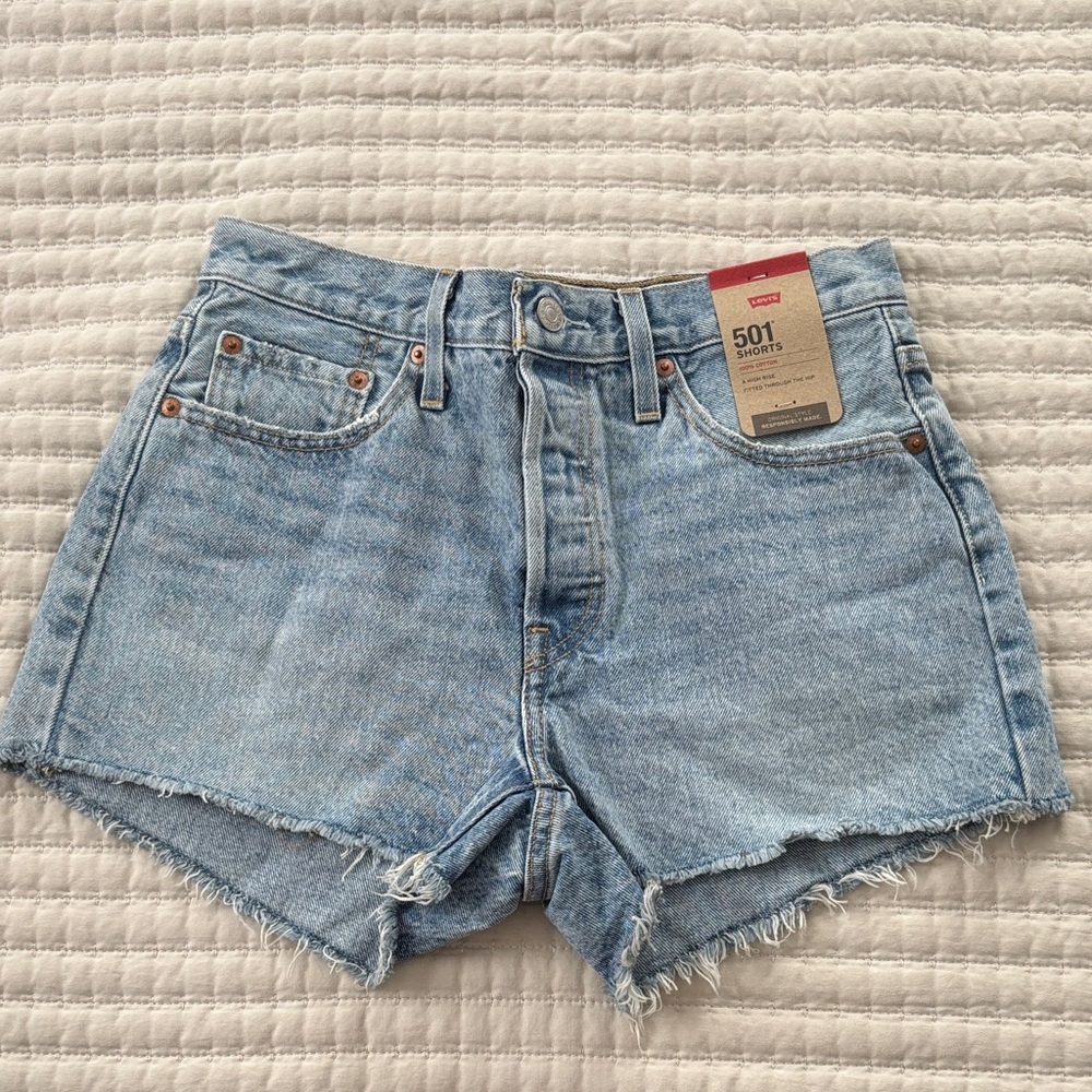 Levi’s 501 Original Denim Shorts Light Wash Raw Hem NWT